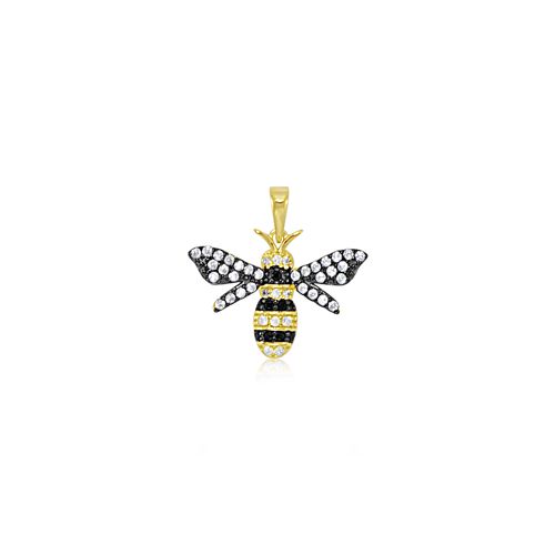 Colourful Black & Yellow CZ Bee Pendant - Sterling Silver